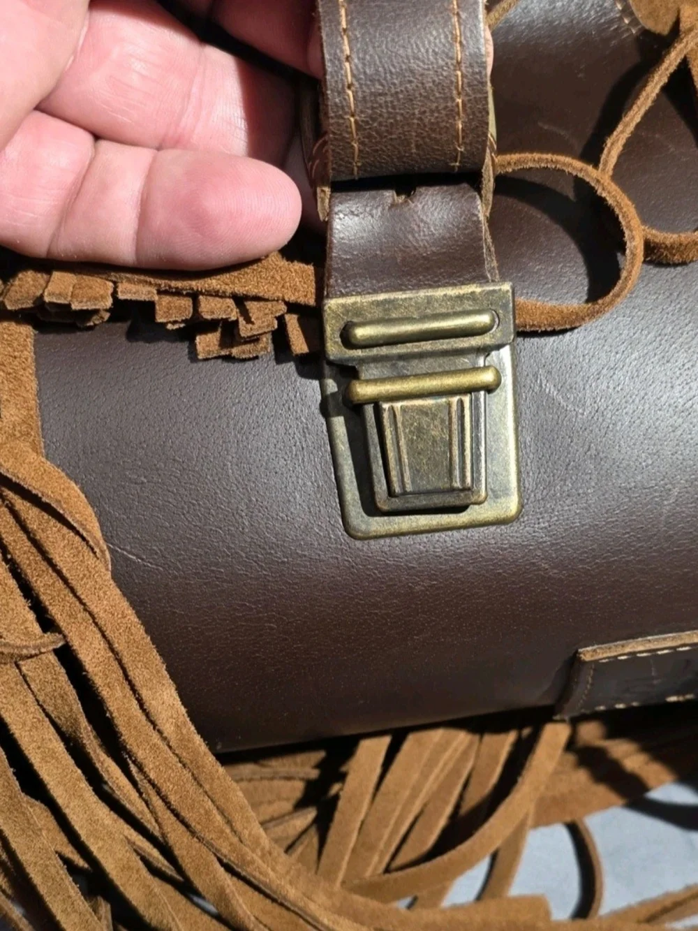 STS Ranchwear Dark Brown Leather Fringe Backpack with Tan Floral Appliqués - Picture 6 of 9